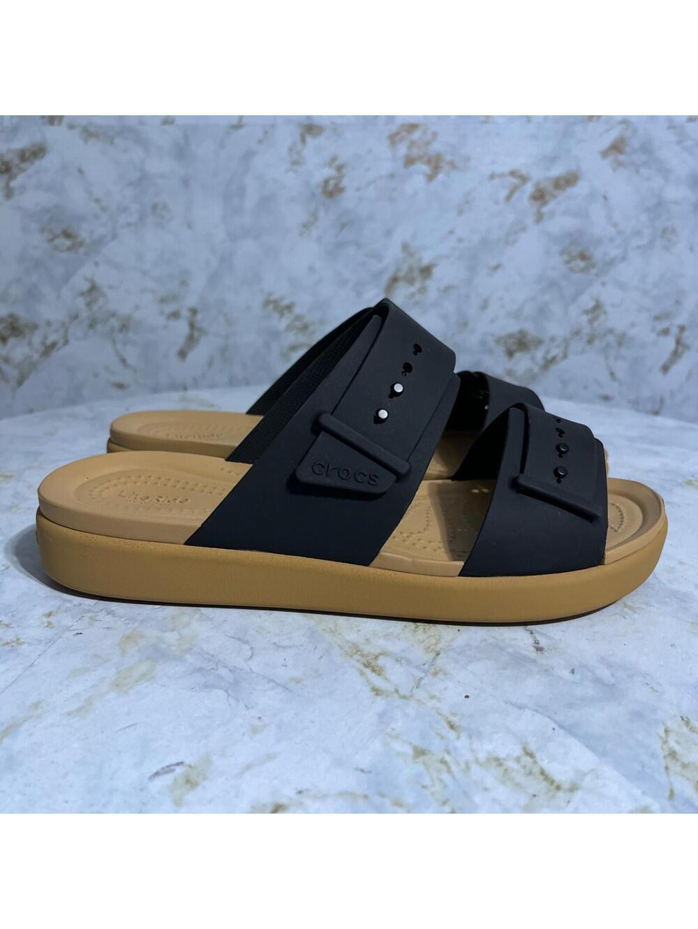 Crocs Brooklyn Buckle Women's Size 7 Shoes Black Comfort Wedge Platform Sandals